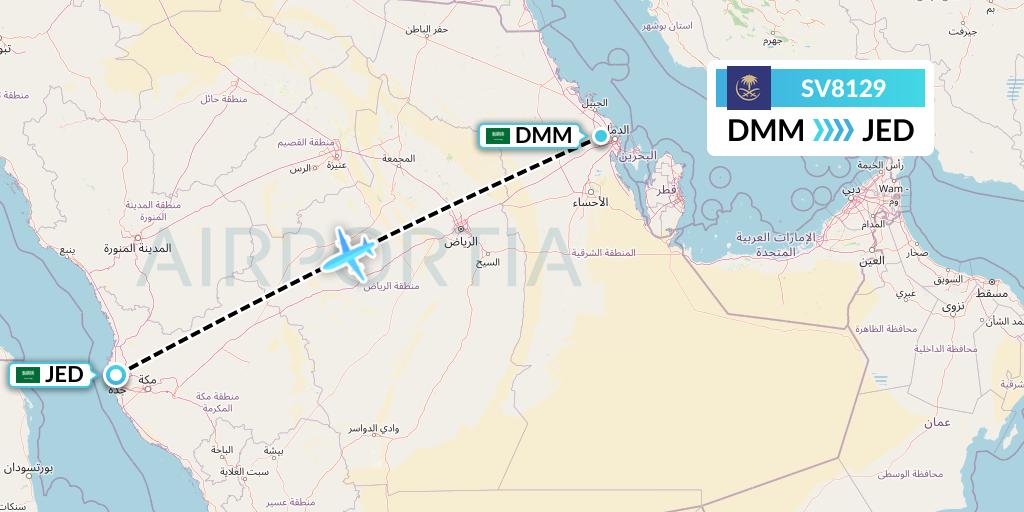SV8129 Saudi Arabian Airlines Flight Map: Dammam to Jeddah