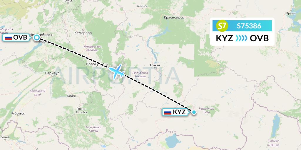 S75386 S7 Airlines Flight Map: Kyzyl to Novosibirsk