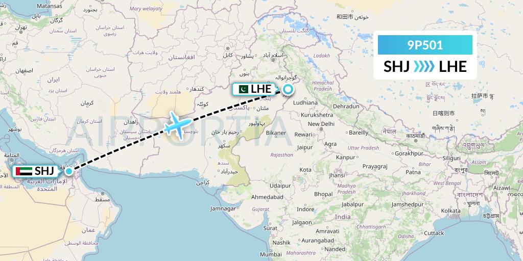 9P501 Fly Jinnah Flight Map: Sharjah to Lahore