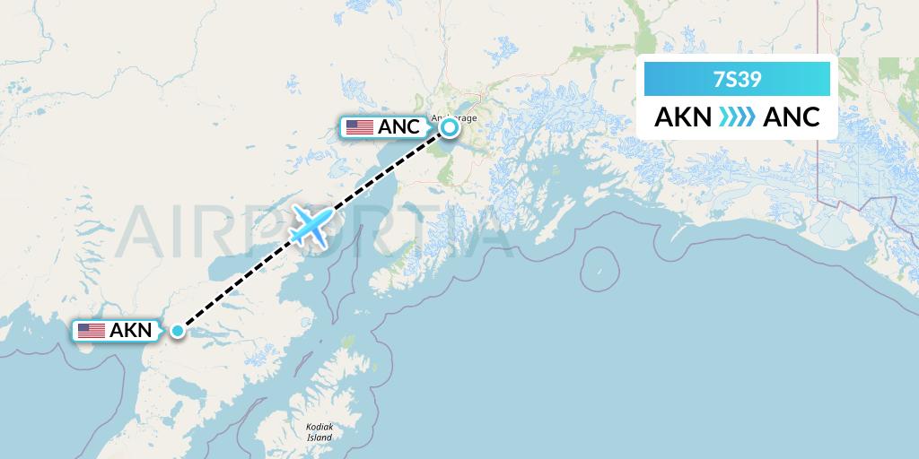 7S39 Ryan Air (USA) Flight Map: King Salmon to Anchorage