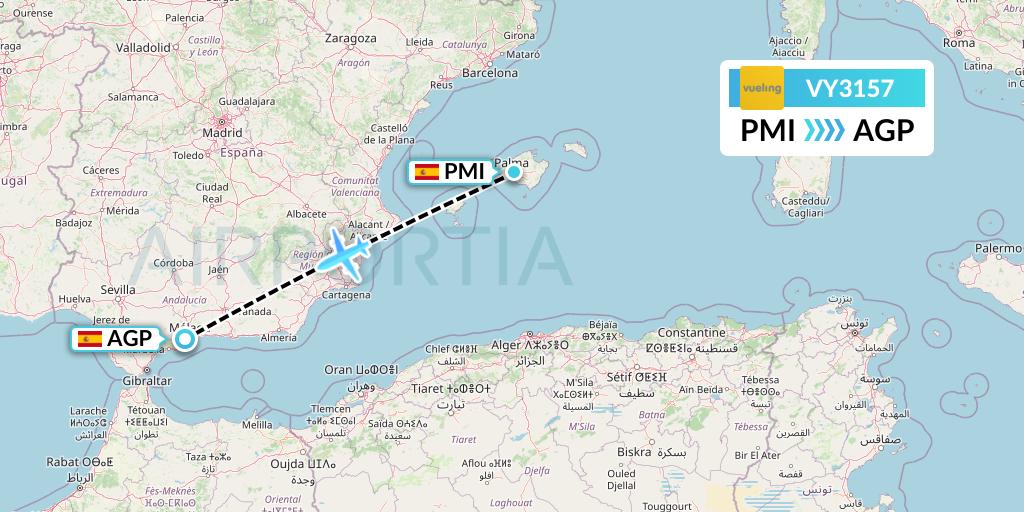 VY3157 Vueling Flight Map: Palma de Mallorca to Malaga