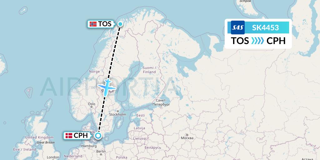 SK4453 SAS Flight Map: Tromso to Copenhagen