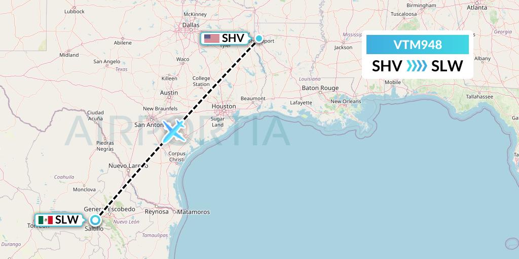 VTM948 Aeronaves TSM Flight Map: Shreveport to Saltillo