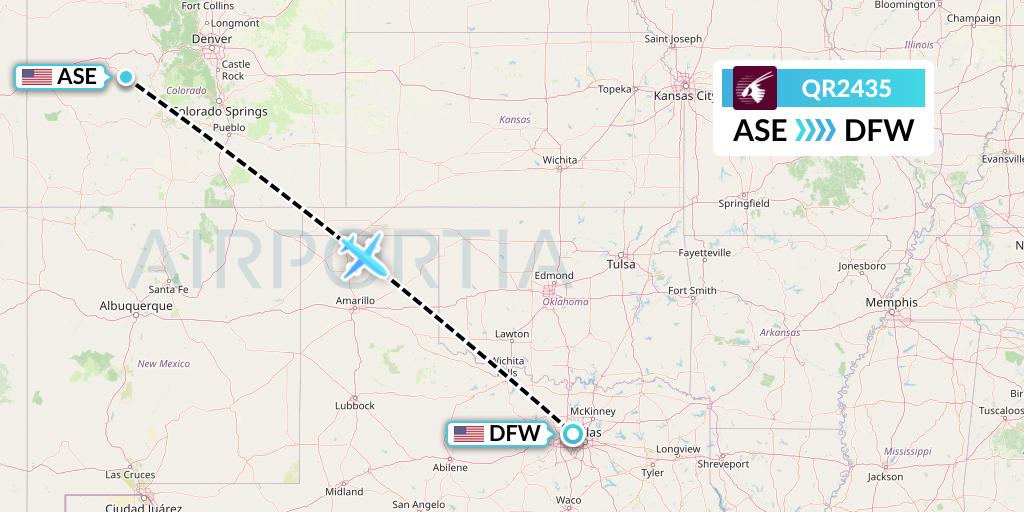 QR2435 Qatar Airways Flight Map: Aspen to Dallas