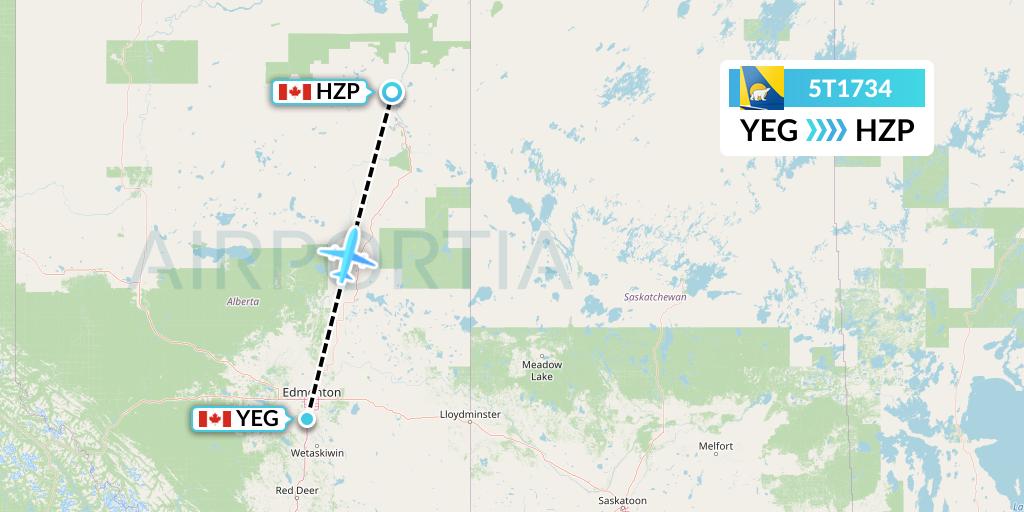 5T1734 Canadian North Flight Map: Edmonton to Fort MacKay