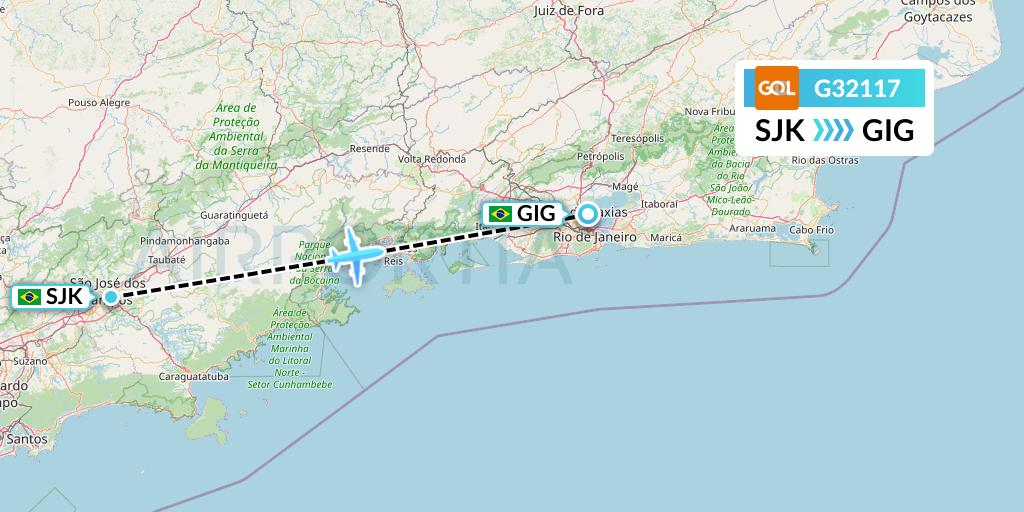G32117 GOL Transportes Aeros Flight Map: Sao Jose dos Campos to Rio de Janeiro