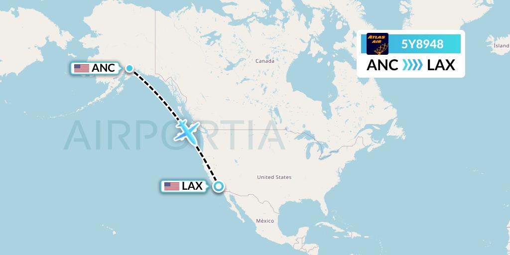 5Y8948 Atlas Air Flight Map: Anchorage to Los Angeles