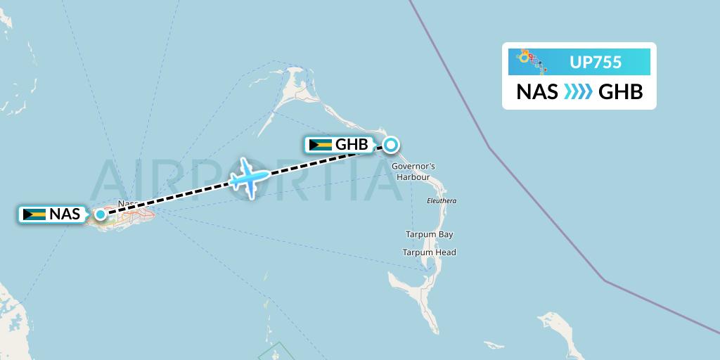 UP755 Bahamasair Flight Map: Nassau to Governor's Harbour