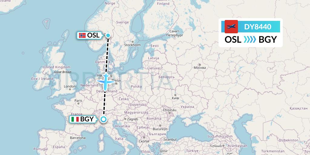DY8440 Norwegian Flight Map: Oslo to Milan