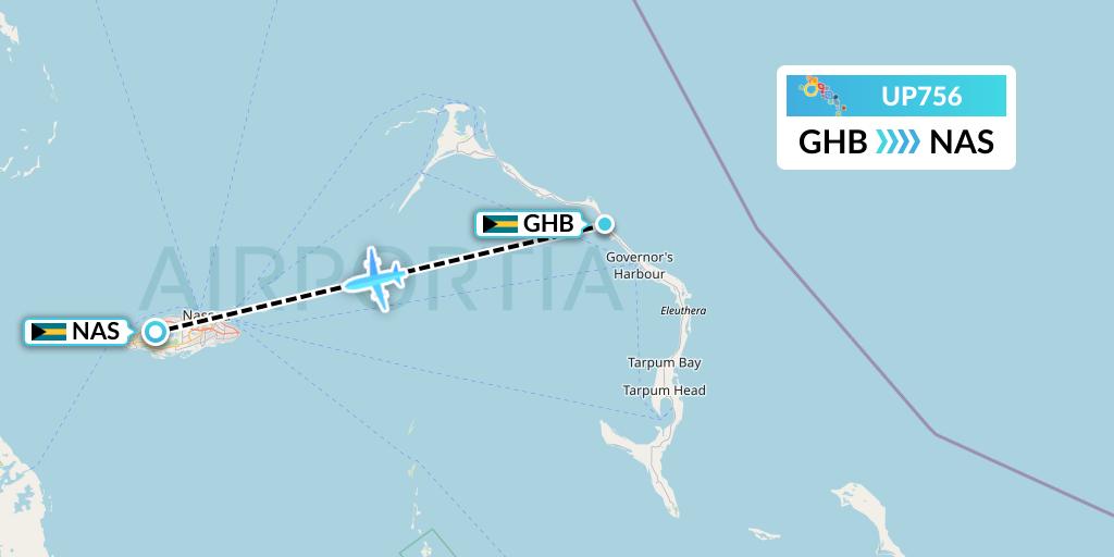 UP756 Bahamasair Flight Map: Governor's Harbour to Nassau