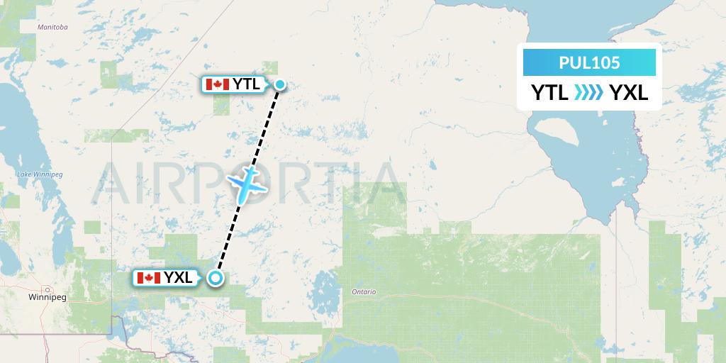 PUL105 Ornge Air Flight Map: Big Trout to Sioux Lookout