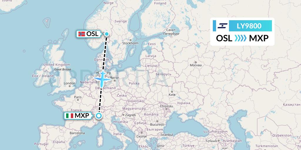 LY9800 El Al Flight Map: Oslo to Milan