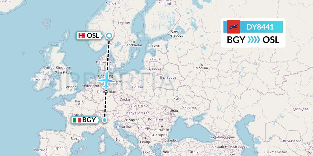 DY8441 Norwegian Flight Map: Milan to Oslo