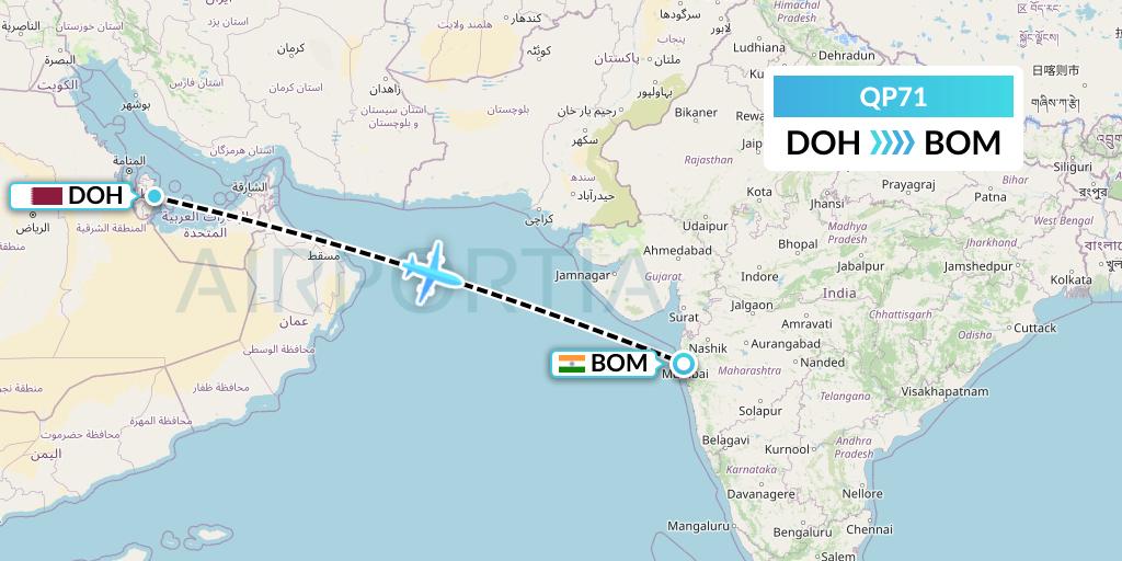 QP71 Akasa Air Flight Map: Doha to Mumbai