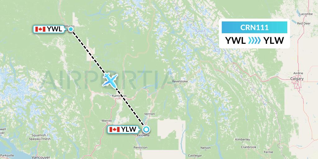 CRN111 Aerocaribbean Flight Map: Williams Lake to Kelowna