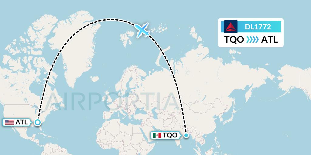 DL1772 Delta Air Lines Flight Map: Tulum to Atlanta