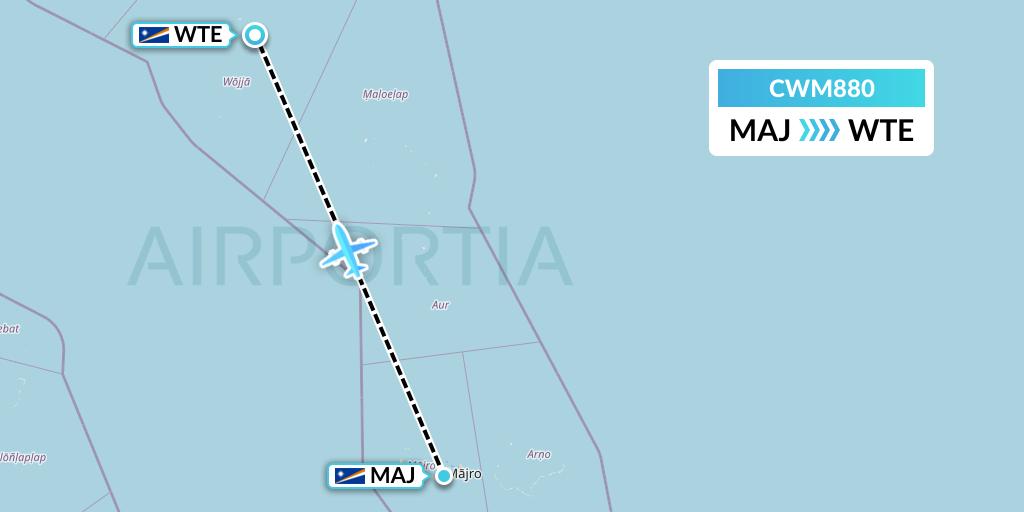 CWM880 Air Marshall Islands Flight Map: Majuro to Wotje Atoll