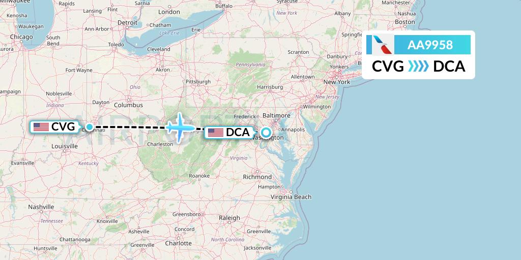 AA9958 American Airlines Flight Map: Cincinnati to Washington