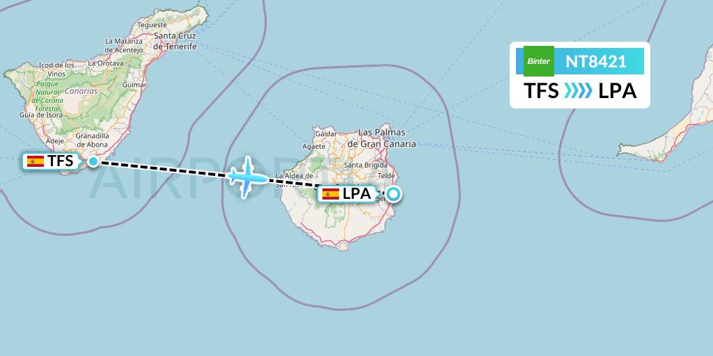 NT8421 Binter Canarias Flight Map: Tenerife to Las Palmas