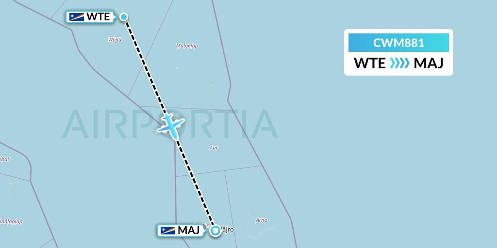 CWM881 Air Marshall Islands Flight Map: Wotje Atoll to Majuro