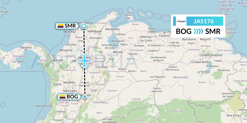 JA5176 JetSMART Flight Map: Bogota to Santa Marta