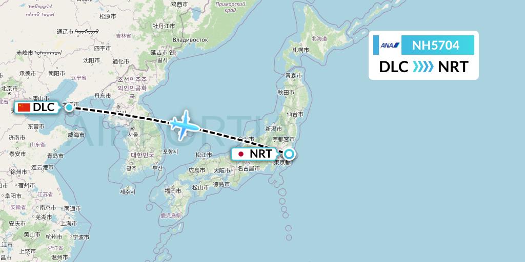 NH5704 All Nippon Airways Flight Map: Dalian to Tokyo