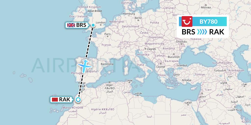 BY780 TUI Airways Flight Map: Bristol to Marrakesh 