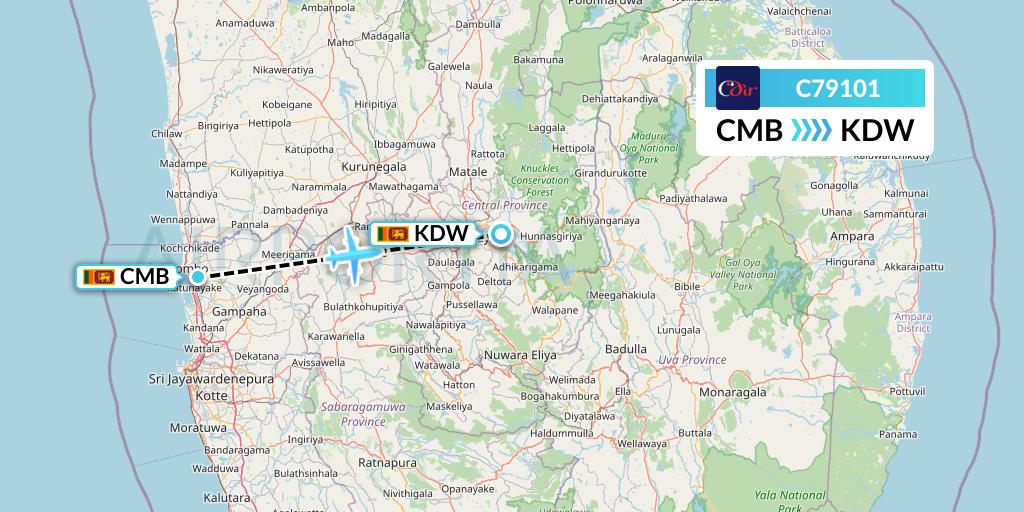 C79101 Cinnamon Air Flight Map: Colombo to Kandy