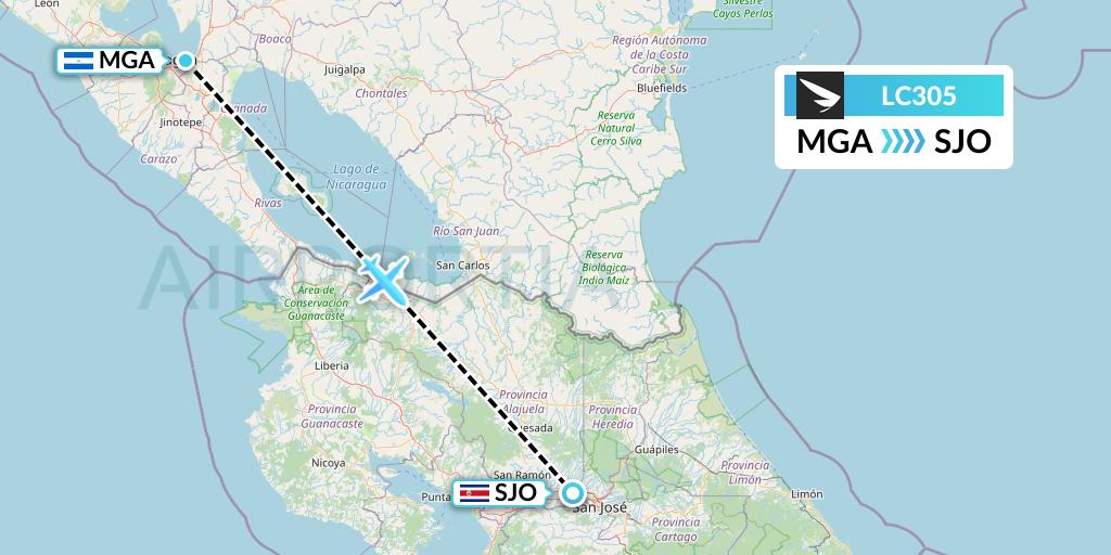 LC305 Skyway Flight Map: Managua to San Jose