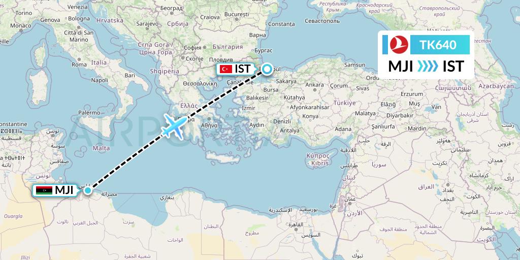 TK640 Turkish Airlines Flight Map: Tripoli to Istanbul