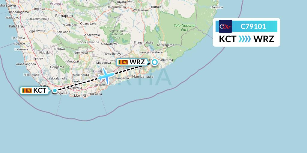 C79101 Cinnamon Air Flight Map: Galle to Weerawila