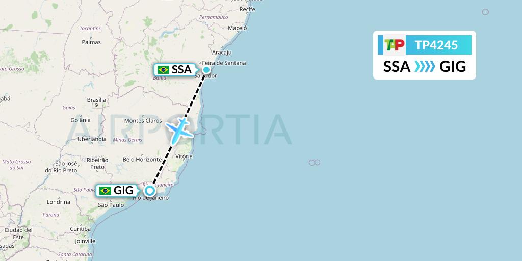TP4245 TAP Portugal Flight Map: Salvador to Rio de Janeiro