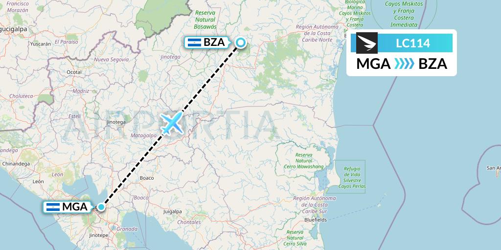 LC114 Skyway Flight Map: Managua to Bonanza