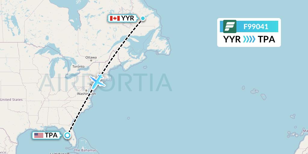 F99041 Frontier Airlines Flight Map: Goose Bay to Tampa