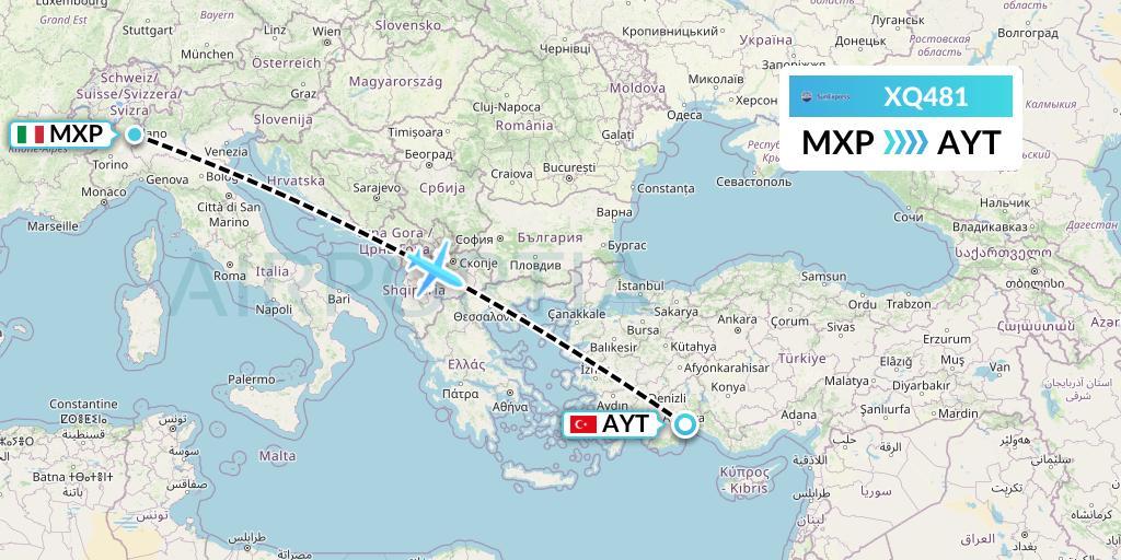 XQ481 SunExpress Flight Map: Milan to Antalya
