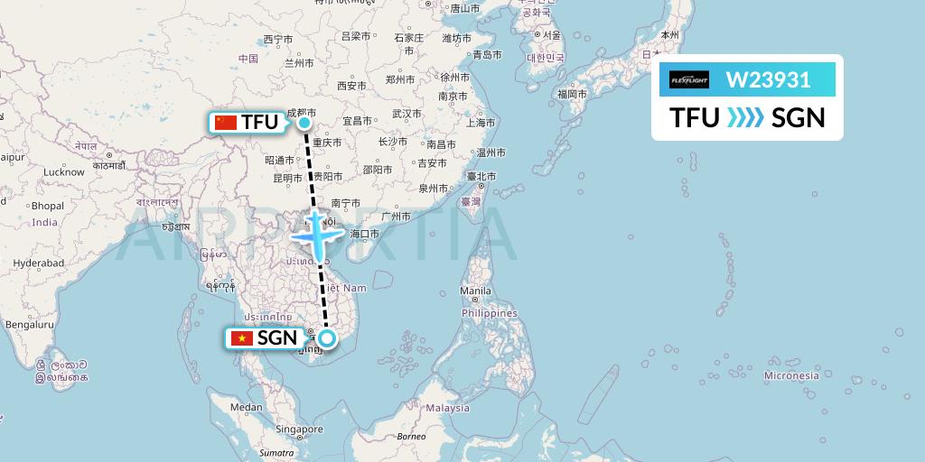 W23931 Flex Flight Flight Map: Chengdu to Ho Chi Minh City