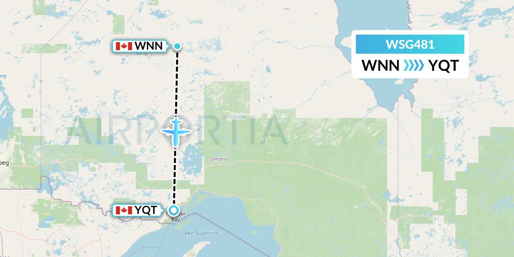 WSG481 Wasaya Airways Flight Map: Wunnummin Lake to Thunder Bay