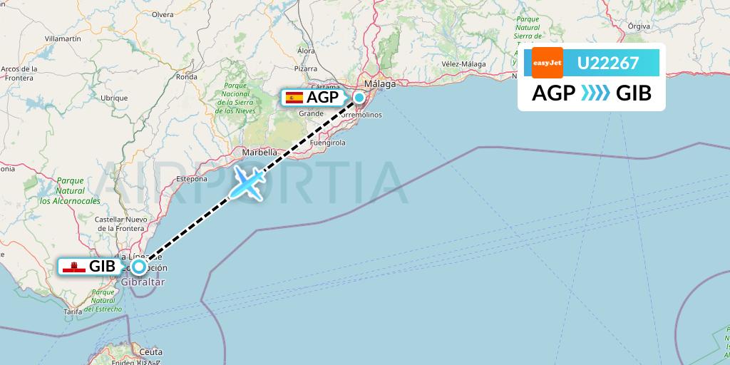 U22267 EasyJet Flight Map: Malaga to Gibraltar