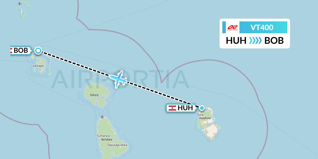 VT400 Air Tahiti Flight Map: Huahine to Bora Bora