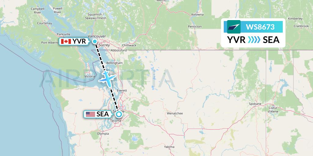WS8673 WestJet Flight Map: Vancouver to Seattle