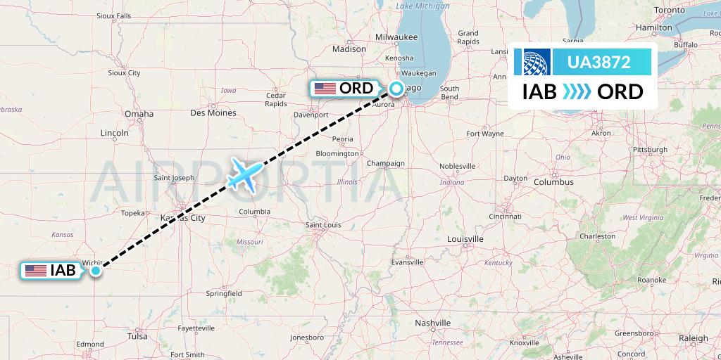 UA3872 United Airlines Flight Map: Wichita to Chicago