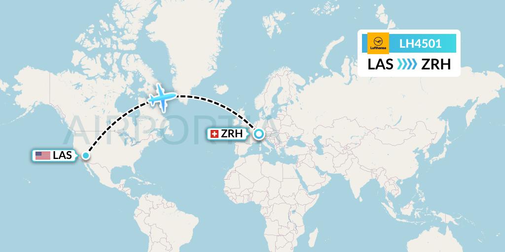 LH4501 Lufthansa Flight Map: Las Vegas to Zurich