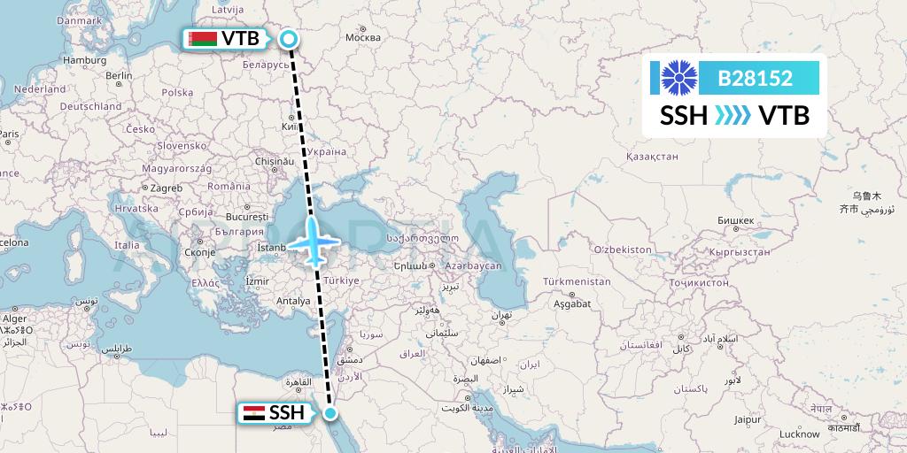 B28152 Belavia Flight Map: Sharm el-Sheikh to Vitebsk