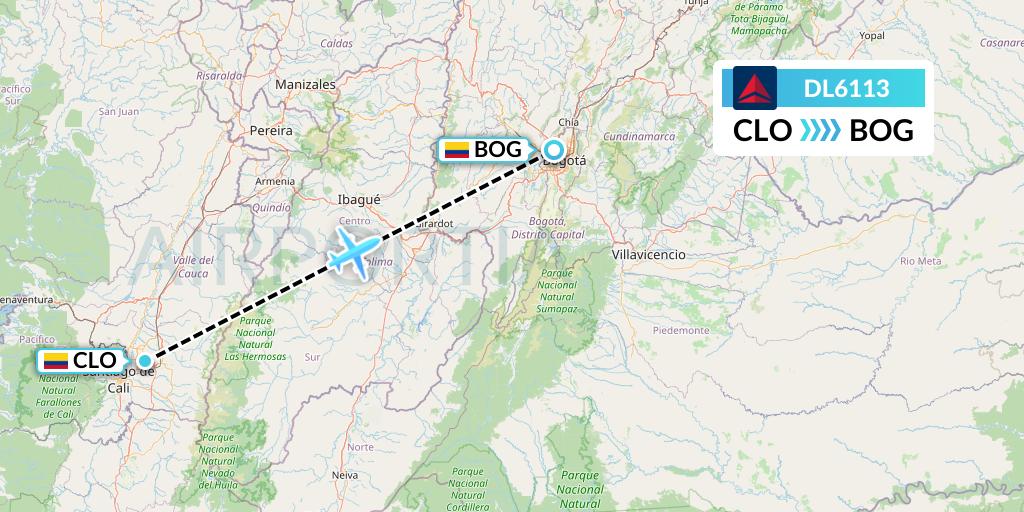 DL6113 Delta Air Lines Flight Map: Cali to Bogota