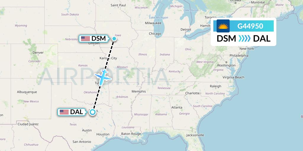 G44950 Allegiant Air Flight Map: Des Moines to Dallas