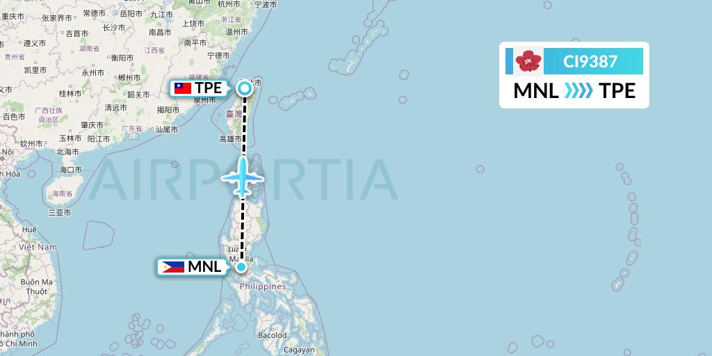 CI9387 China Airlines Flight Map: Manila to Taipei