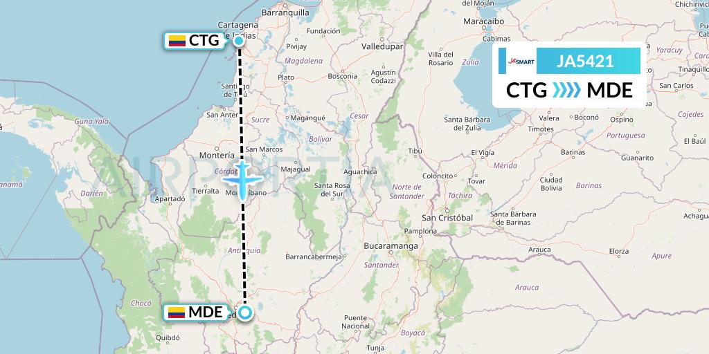 JA5421 JetSMART Flight Map: Cartagena to Medellin