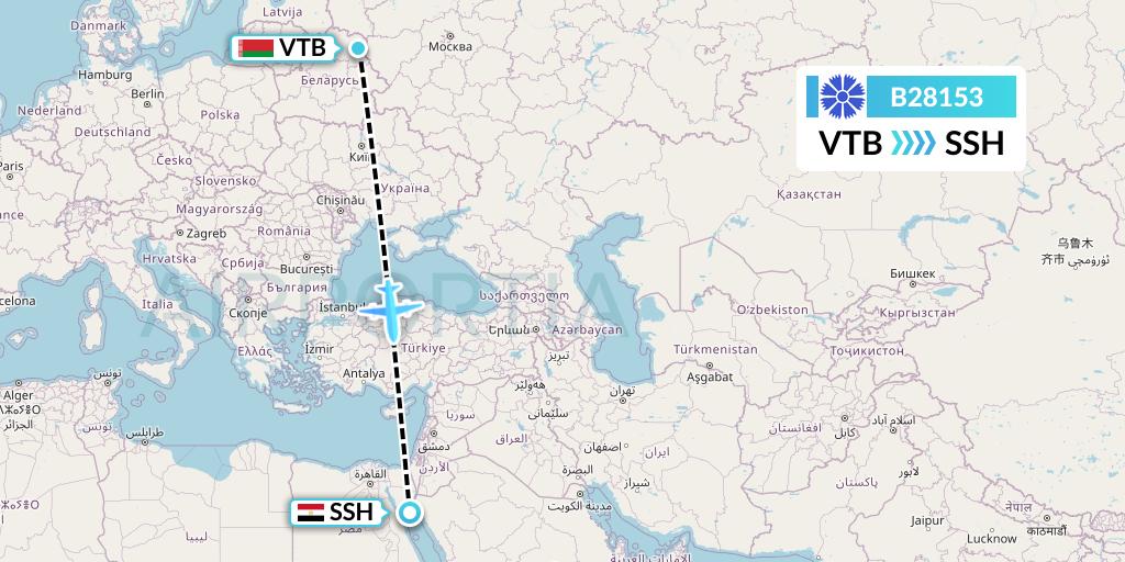 B28153 Belavia Flight Map: Vitebsk to Sharm el-Sheikh