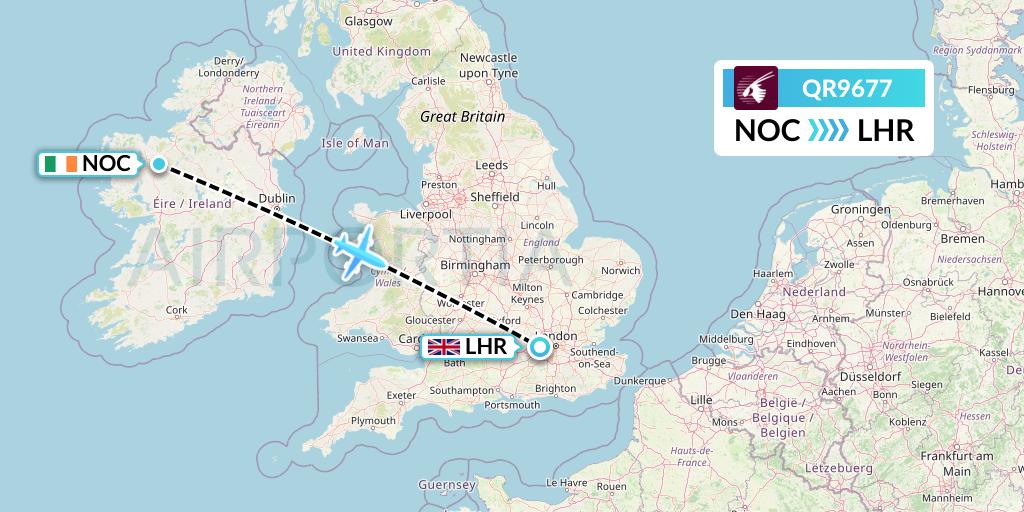 QR9677 Qatar Airways Flight Map: Knock to London