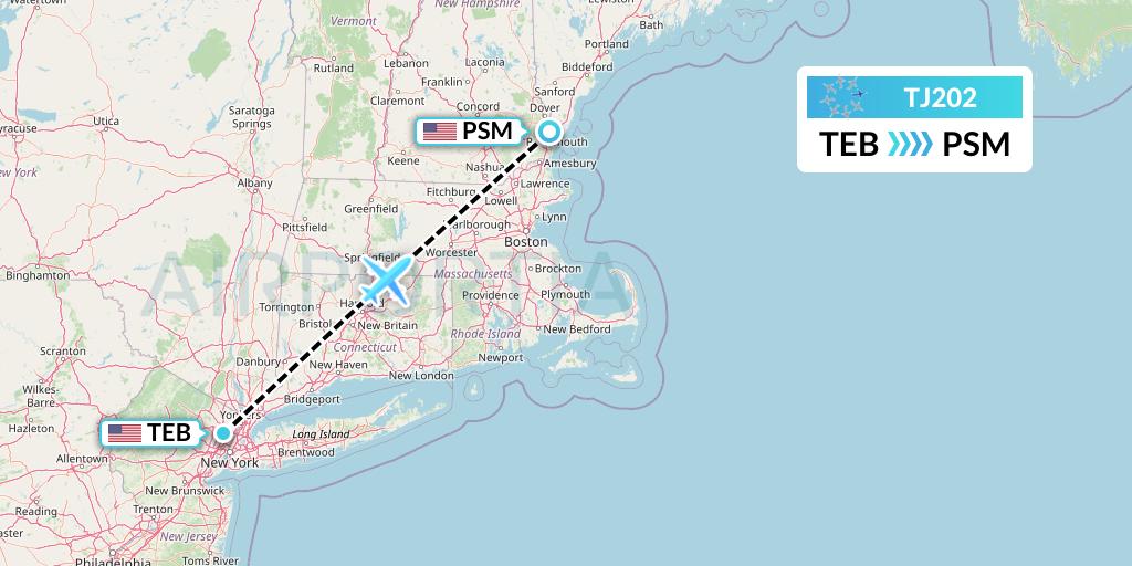TJ202 Tradewind Aviation Flight Map: Teterboro to Portsmouth